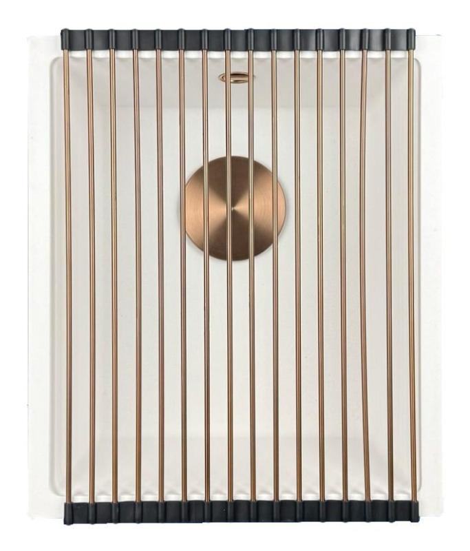 GraniteMy Universele granieten witte spoelbak 34x40 cm alb, montaj pe blat, sub blat și la nivel cu blat, cu dop de cupru 1208967148