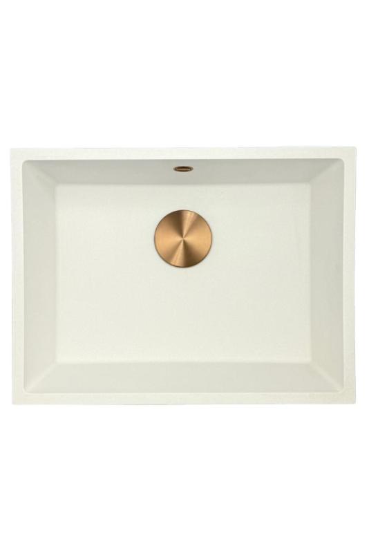 GraniteMy Universele witte granieten spoelbak 55x40 cm wit opbouw, onderbouw en vlakbouw met koperen plug 1208967156