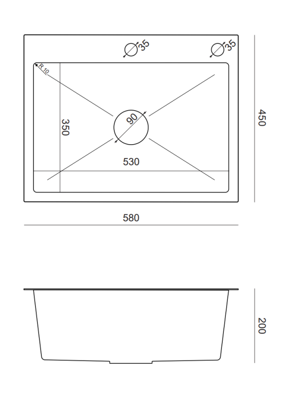 Quadri Dixton 60 negru PVD Nano chiuvetă din oțel inoxidabil 580x450 mm cu gaură pentru robinet și accesoriu 1208967195
