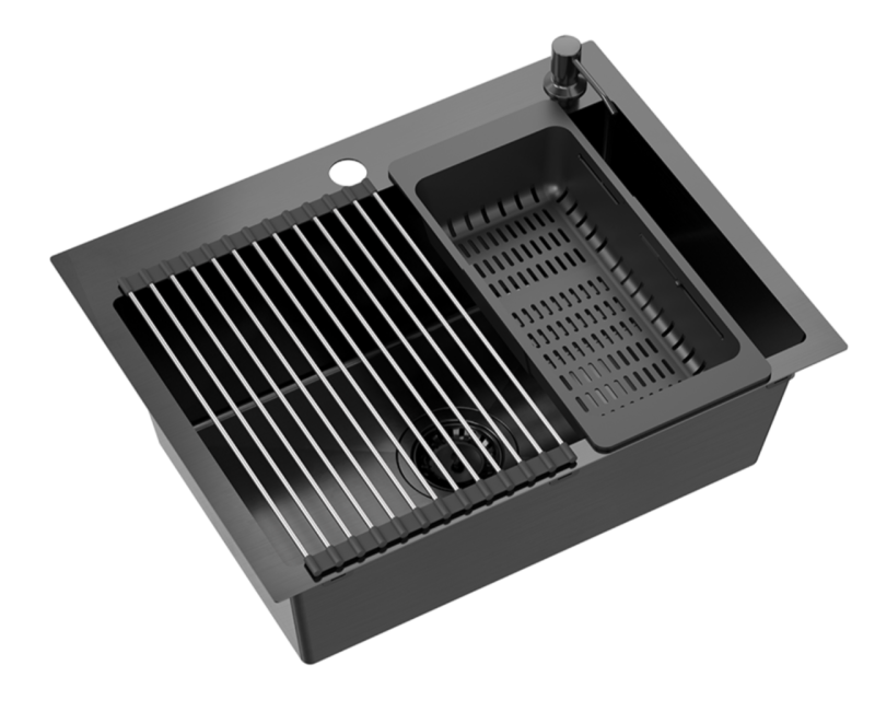 Quadri Dixton 60 negru PVD Nano chiuvetă din oțel inoxidabil 580x450 mm cu gaură pentru robinet și accesoriu 1208967195