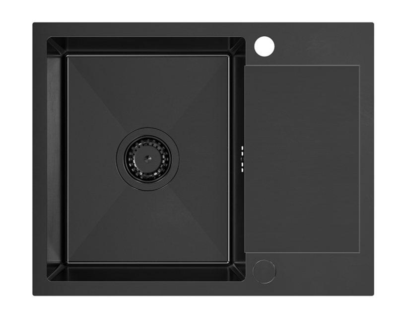 Quadri Dixton 80 Chiuvetă neagră PDV Nano din oțel inoxidabil 600x480 mm cu picuător reversibil 1208967197