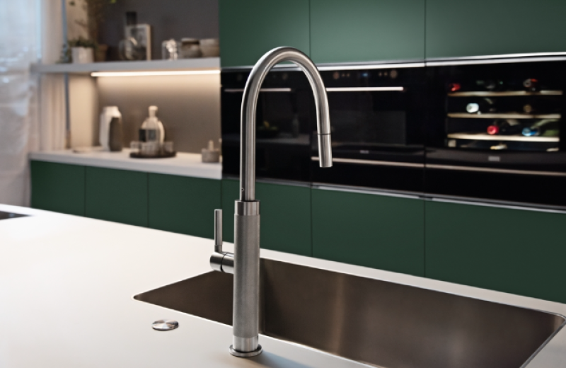 Franke Mythos Masterpiece Baterie de bucătărie cu duză in forma de J și retractabilă complet din oțel inoxidabil 115.0711.554