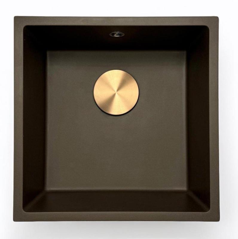 GraniteMy Universele granieten café spoelbak 40x40 cm voor opbouw, onderbouw en vlakbouw met roestvrijstalen plug 1208967212