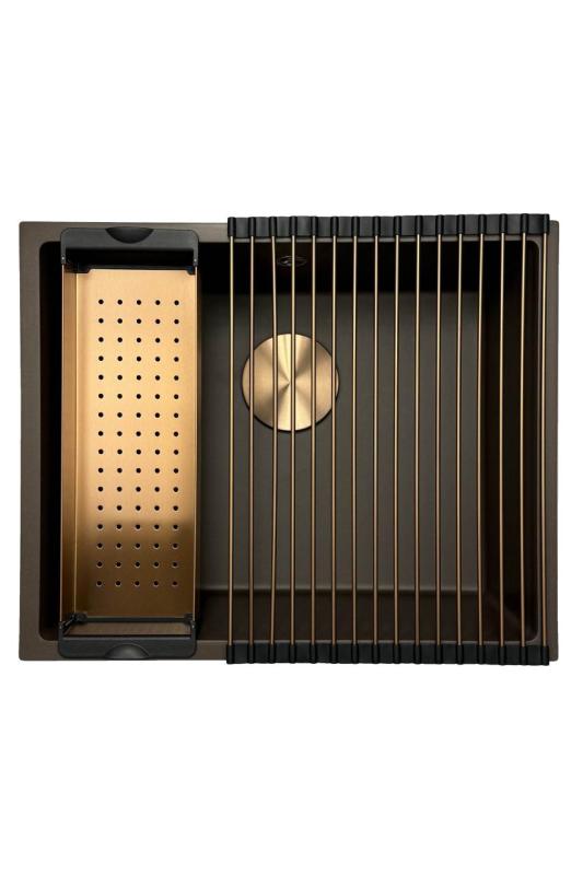 GraniteMy Universele granieten café spoelbak 50x40 cm opbouw, onderbouw en vlakbouw met koperen plug 1208967229