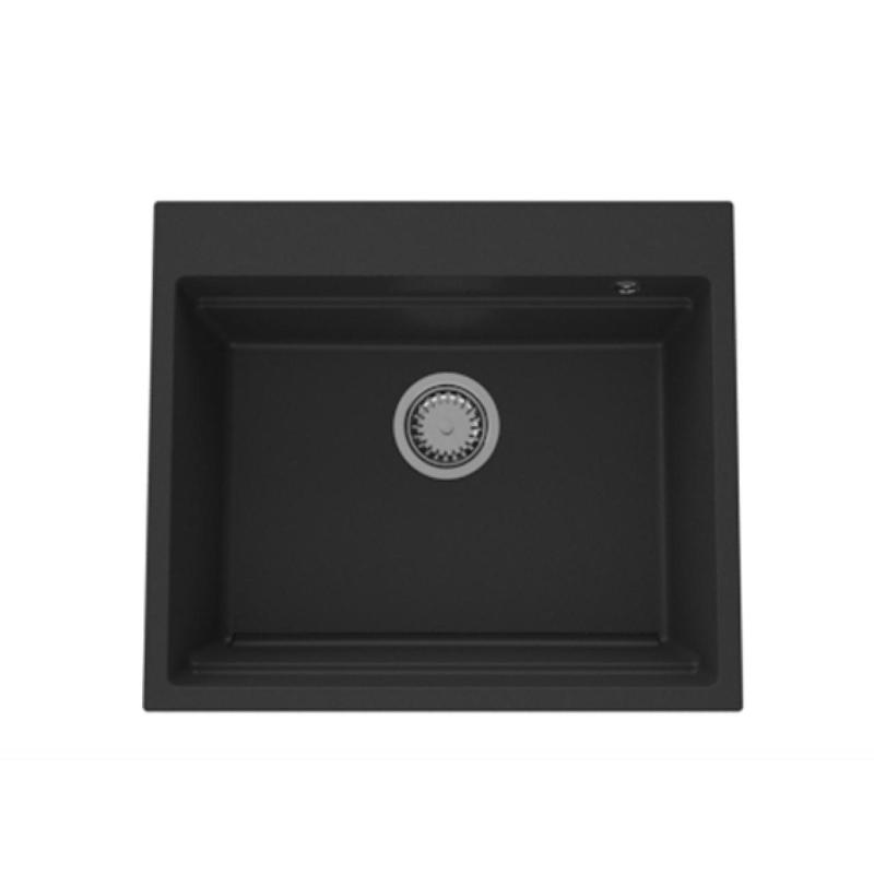 GraniteMy Steam granieten spoelbak 56x48 cm negru, montare pe blat, cu dop din inox, inclusiv accesorii 1208967231