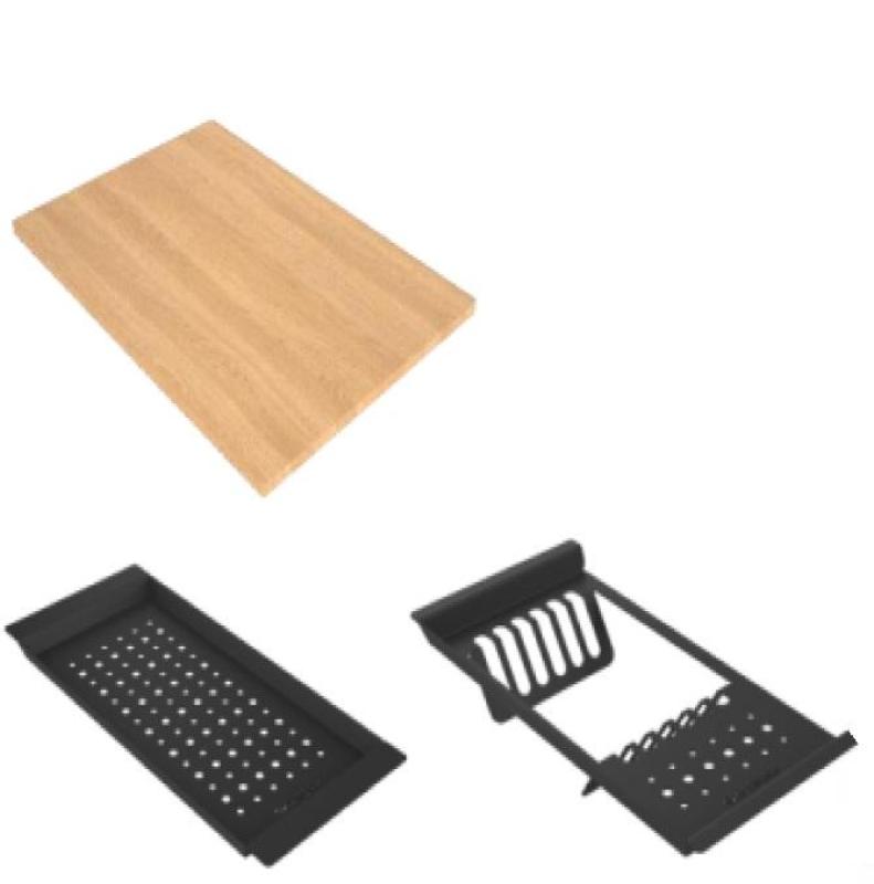 GraniteMy Steam granieten spoelbak 56x48 cm negru, montare pe blat, cu dop din inox, inclusiv accesorii 1208967231