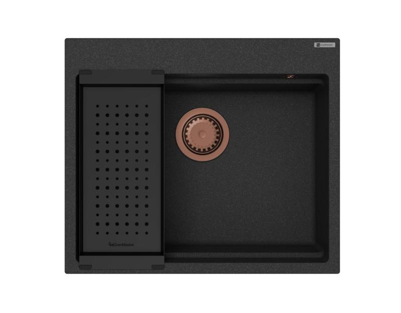 GraniteMy chiuvetă de granit 56x48 cm neagră, montată pe blat, cu dop de cupru, inclusiv accesorii 1208967234