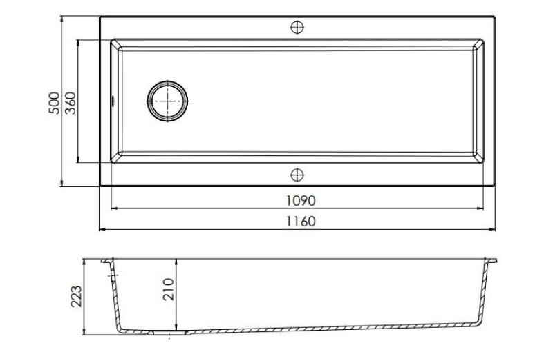 GraniteMy Trog chiuvetă mare de granit negru 116x50 cm negru montaj pe blat cu suport pentru baterie și ventil auriu 1208967239
