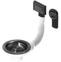 Set de dopuri pentru coș Granitemy PVD periat gun metal, set de scurgere pentru chiuvetă incl. preaplin rotund și dreptunghiular 1208967253