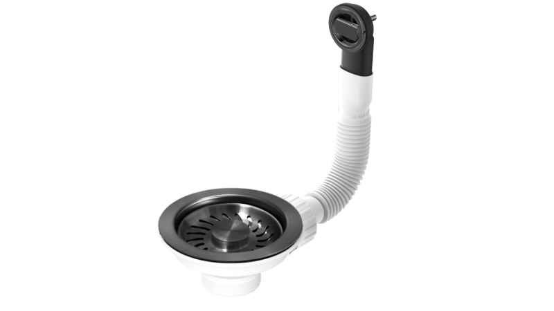 Set de dopuri pentru coș Granitemy PVD periat gun metal, set de scurgere pentru chiuvetă incl. preaplin rotund și dreptunghiular 1208967253