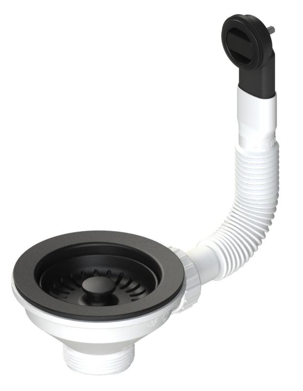 Set de dopuri Granitemy, negru mat, set de scurgere pentru chiuvetă, incluzând preaplin rotund și dreptunghiular 1208967256