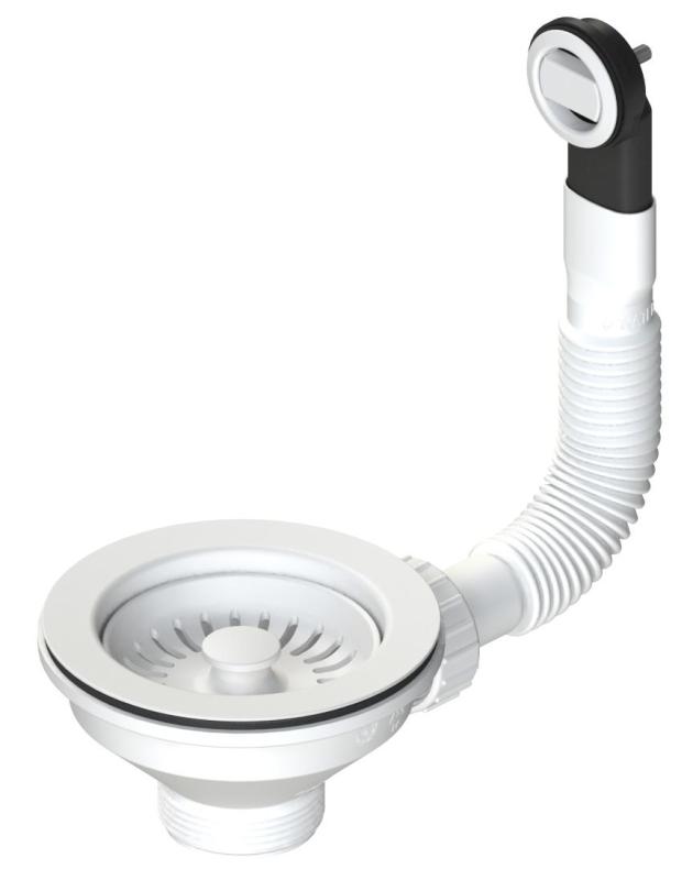 Set de dopuri Granitemy, alb mat, set de scurgere pentru chiuvetă, incluzând preaplin rotund și dreptunghiular 1208967257