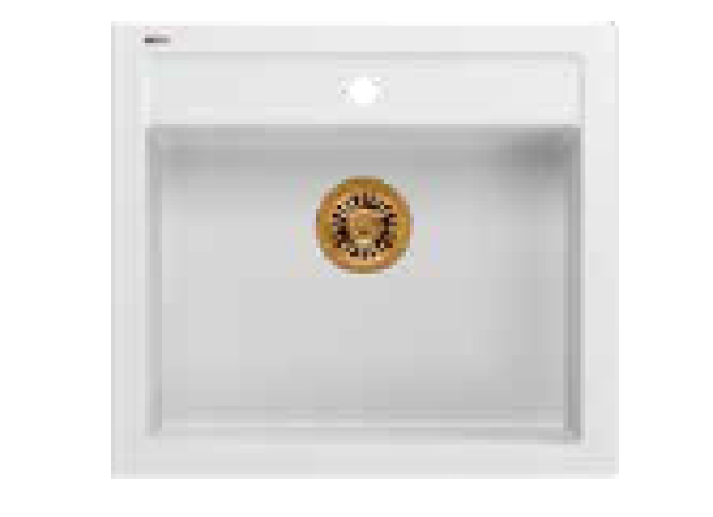 Quadri Farmhouse chiuvetă de fermă rustică, montaj pe blat sau în blat, granit mat alb cu dop de cupru 595x540mm 1208967265