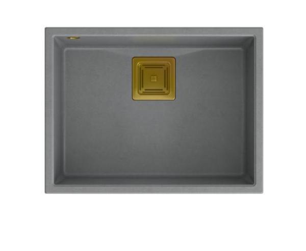 Quadri Quadrangle chiuvetă de bucătărie din granit gri cu scurgere aurie 55x42 cm 1208967275