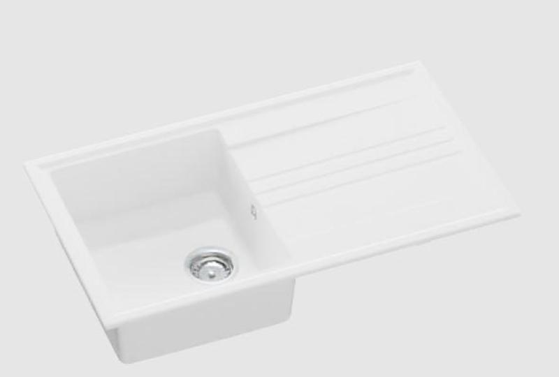 GraniteMy Vesi chiuvetă de montare din granit alb 86x50cm cu scurgere reversibilă cu dop din oțel inoxidabil 1208967291