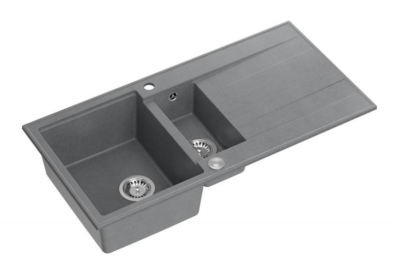 Quadri Luton chiuvetă de suprafață 1,5 cuve din granit gri cu scurgător reversibil 100x50cm cu dop din oțel inoxidabil 1208967350.
