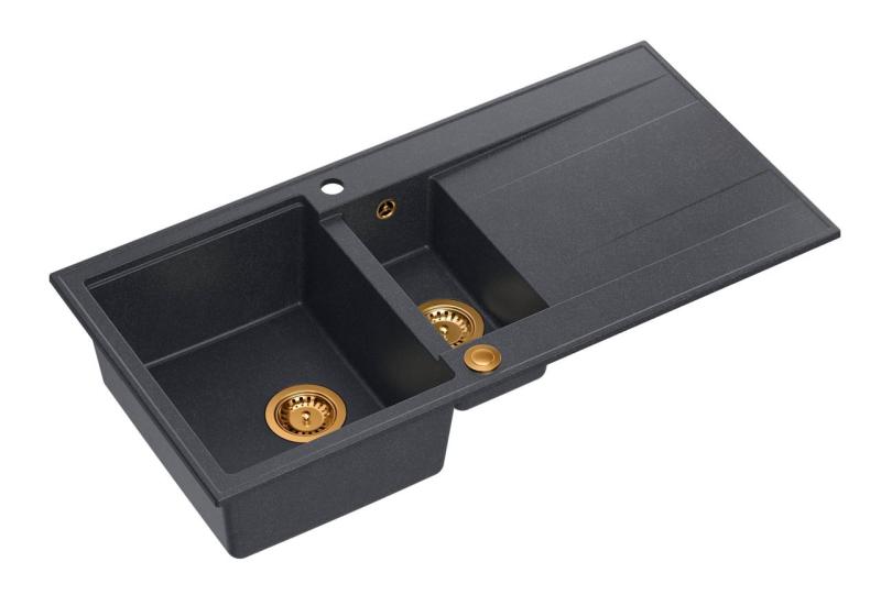 Quadri Luton chiuvetă din granit antracit de suprafață montată pe blat 1,5 cuvă cu scurgere reversibilă 100x50cm cu dop de cupru 1208967355