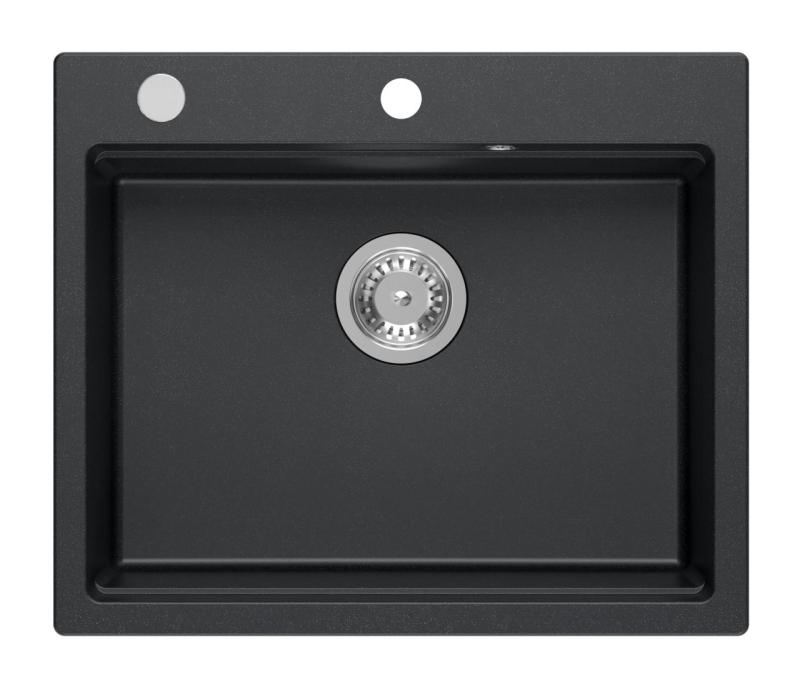 Chiuveta de suprafață Quadri Durham din granit antracit 595x500 cu dozator de săpun, tocător, cuvă auxiliară și covoraș rulant 1208967379