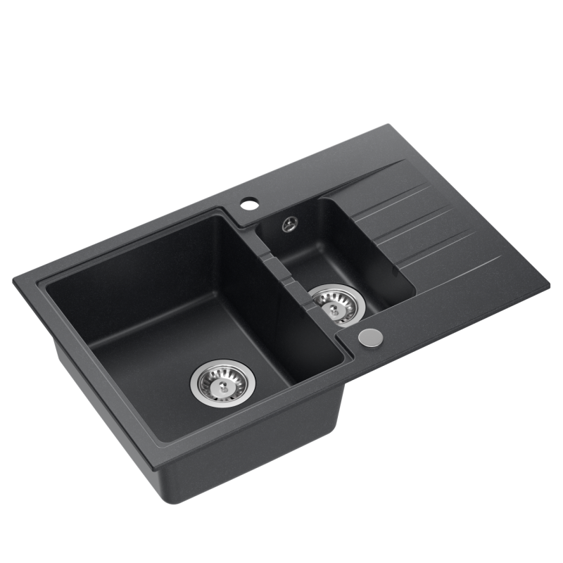 Quadri Cardigan antracit 1,5 chiuvetă de granit montată pe blat cu suprafață de scurgere reversibilă 78x50cm 1208967381