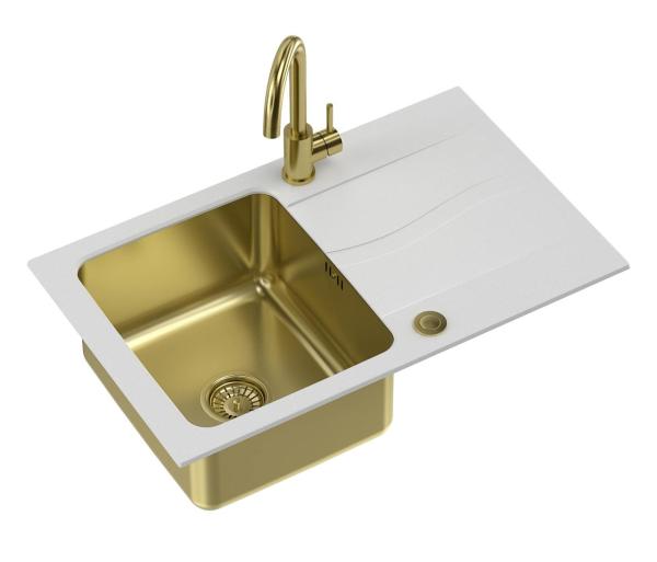 Quadri Fusion set met keukenkraan en opbouw gouden spoelbak met wit graniet afdruipgedeelte 78x48 omkeerbaar 1208967389

Set Quadri Fusion cu robinet de bucătărie și chiuvetă aurie cu scurgăt