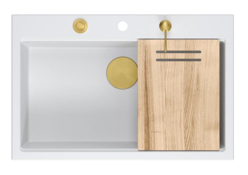 Quadri Hard Rock cu structură de granit mare chiuvetă 76x50cm inclusiv dop de aur și accesorii 1208967424