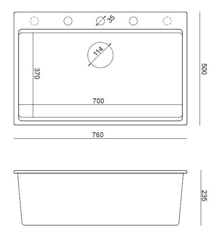 Quadri Hard Rock chiuvetă mare albă din granit 76x50cm, inclusiv dop de cupru și accesorii 1208967428