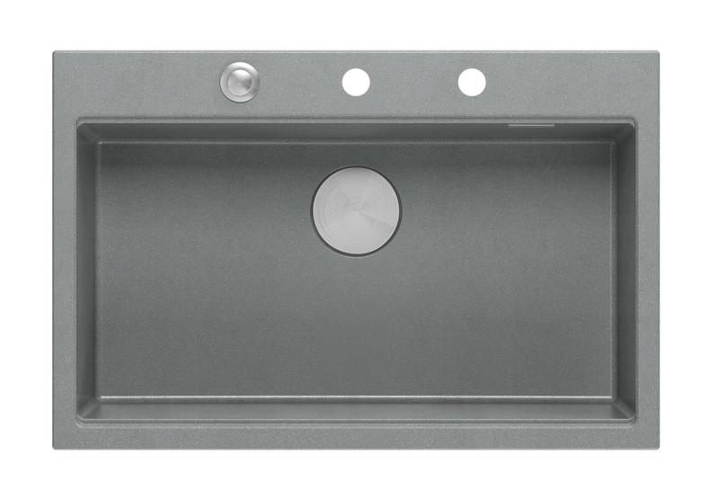 Quadri Hard Rock gri granit chiuvetă de suprafață mare 76x50cm inclusiv dop din inox și accesorii 1208967430