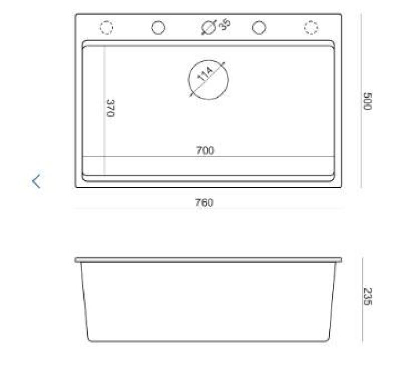 Quadri Hard Rock antraciet granieten opbouw grote spoelbak 76x50cm inclusief koperen plug en accessoires 1208967445Traducere în română:Chiuvetă de bucătărie Quadri Hard Rock antracit din