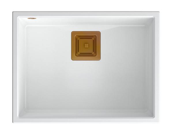 Quadri Quadrangle chiuvetă submontată din granit alb 55x42cm cu dop de cupru 1208967478