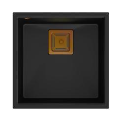 Quadri Quadrangle chiuvetă de bucătărie submontată din granit negru 42x42cm cu dop din cupru 1208967482