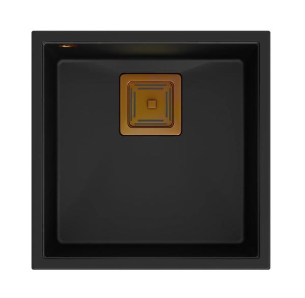 Quadri Quadrangle chiuvetă de bucătărie submontată din granit negru 42x42cm cu dop din cupru 1208967482