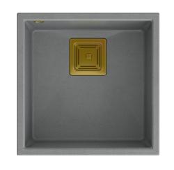 Quadri Quadrangle chiuvetă de bucătărie din granit gri 42x42cm cu dop auriu 1208967484