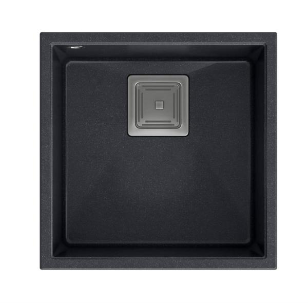 Quadri Quadrangle antracit granit chiuvetă de bucătărie încorporată 42x42cm cu dop din oțel inoxidabil 1208967486