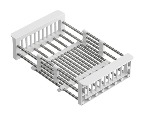 Quadri Universele uitschuifbare inzetbak, inzetmandje of restenmandje van roestvrij staal met witte handgrepen, 225 mm breed, 1208967542