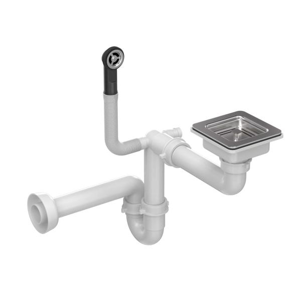 Quadri Quadrangle set de scurgere pătrat din inox pentru chiuvetă, inclusiv preaplin, inox 1208967549