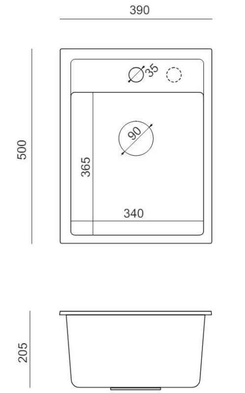 Quadri Londra granit antracit chiuvetă 39x50cm cu orificiu pentru robinet montare pe blat 1208967584