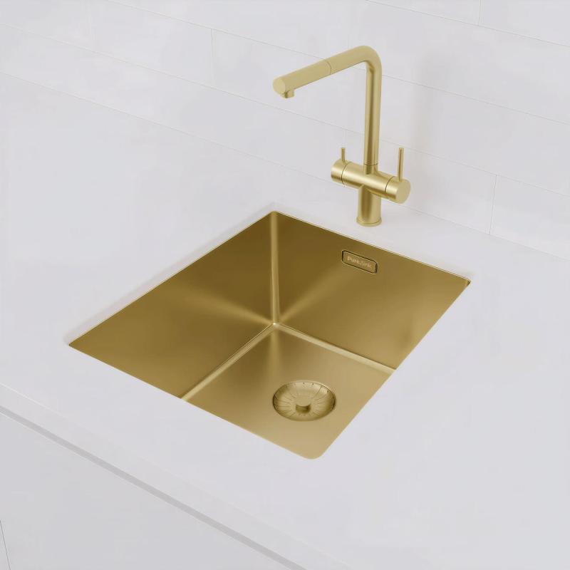 Pure.Sink Prestige chiuvetă 34x40 cm PVD Aur 10mm rază montaj sub-blat, montaj la nivel și montaj deasupra PPG3440-60