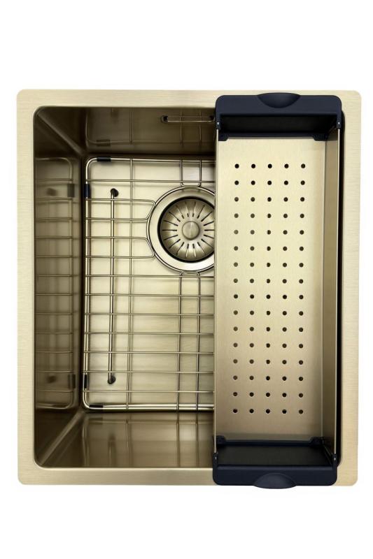 Pure.Sink Prestige chiuvetă 34x40 cm PVD Aur 10mm rază montaj sub-blat, montaj la nivel și montaj deasupra PPG3440-60