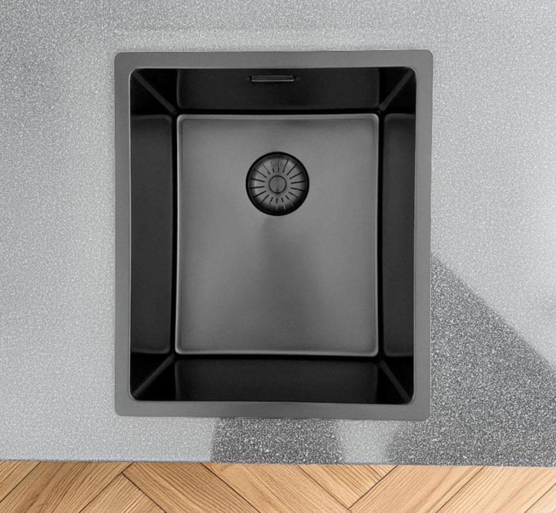 Pure.Sink Prestige chiuvetă PVD Gun Metal 34x40 cm rază de 10 mm montare sub blat, la același nivel cu blatul și deasupra blatului PPG3440-61