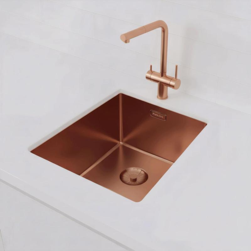 Pure.Sink Prestige chiuvetă 34x40 cm PVD Cupru 10mm rază montare sub blat, la nivel și deasupra blatului PPG3440-62