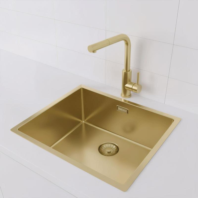 Pure.Sink Prestige chiuvetă 50x40 cm PVD Aur rază de 10 mm montare sub blat, la nivel și deasupra blatului PPG5040-60.