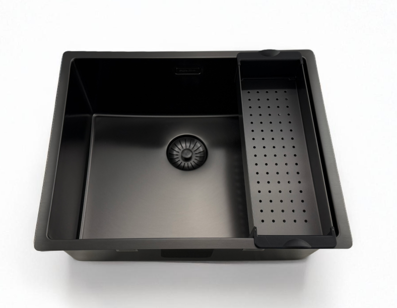Pure.Sink Prestige chiuvetă 50x40 cm PVD Gun Metal rază de 10 mm montaj sub blat, la nivel și pe blat PPG5040-61