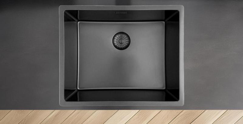 Pure.Sink Prestige chiuvetă 50x40 cm PVD Gun Metal rază de 10 mm montaj sub blat, la nivel și pe blat PPG5040-61