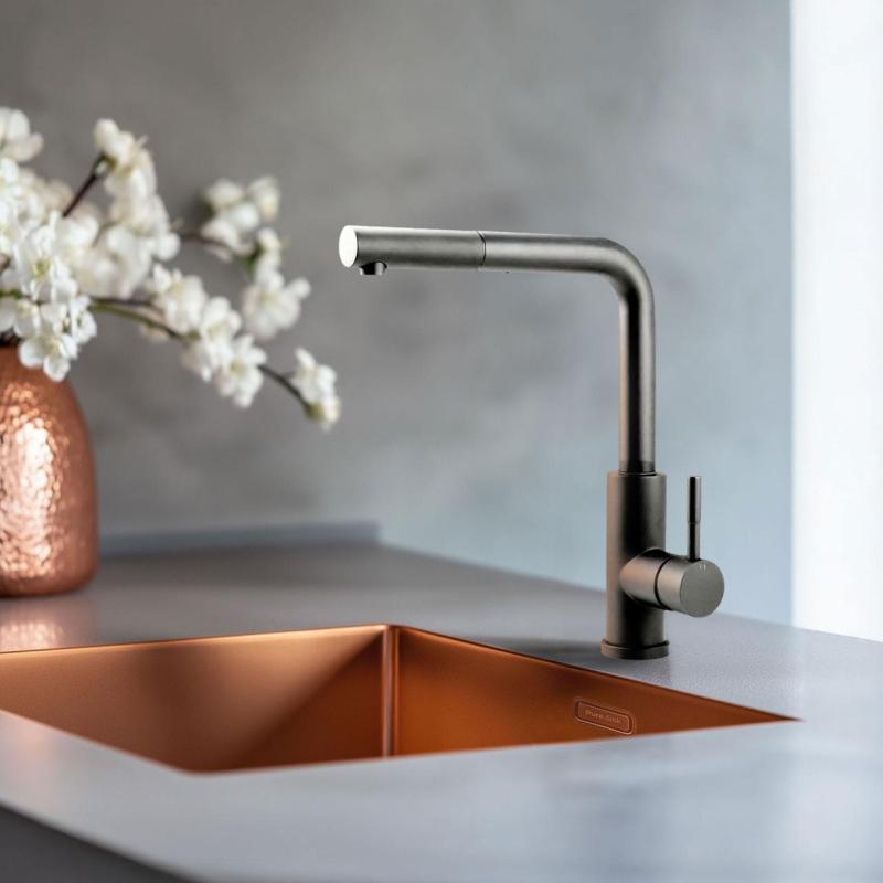 Pure.Sink Elite Steel Spark-S baterie de bucătărie PVD Gun Metal cu duză extensibilă PS8041-61