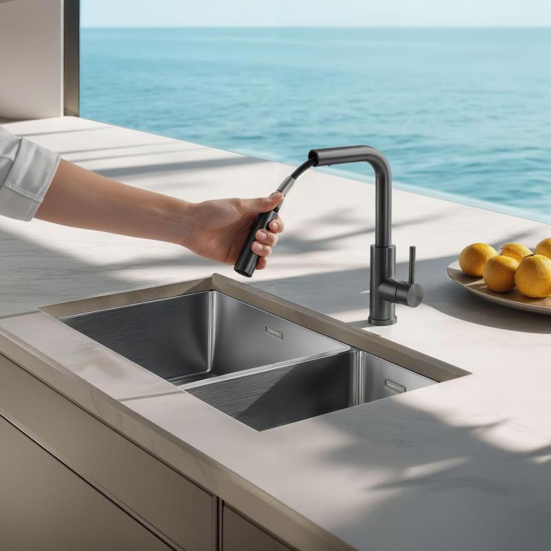 Pure.Sink Elite Steel Spark-S baterie de bucătărie PVD Gun Metal cu duză extensibilă PS8041-61
