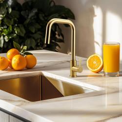 Baterie de bucătărie Pure.Sink Elite Steel Crystal-S PVD aur periat cu duș extractibil PS8050-60