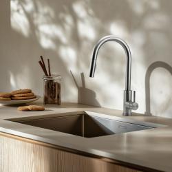 Pure.Sink Elite Steel Stream-S robinet de bucătărie din oțel inoxidabil cu gura de scurgere extensibilă PS8045-02