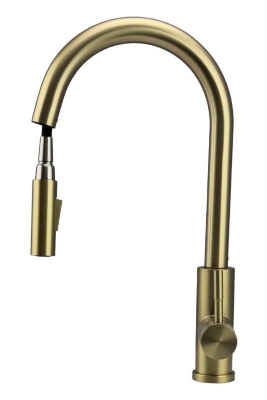 Robinet de bucătărie Pure.Sink Elite Steel Stream-S PVD, aur periat, cu duză extensibilă PS8045-60