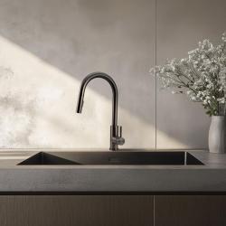 Robinet de bucătărie Pure.Sink Elite Steel Stream-S din oțel PVD Gun metal cu gura de scurgere retractabilă PS8045-61