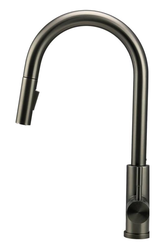 Robinet de bucătărie Pure.Sink Elite Steel Stream-S din oțel PVD Gun metal cu gura de scurgere retractabilă PS8045-61